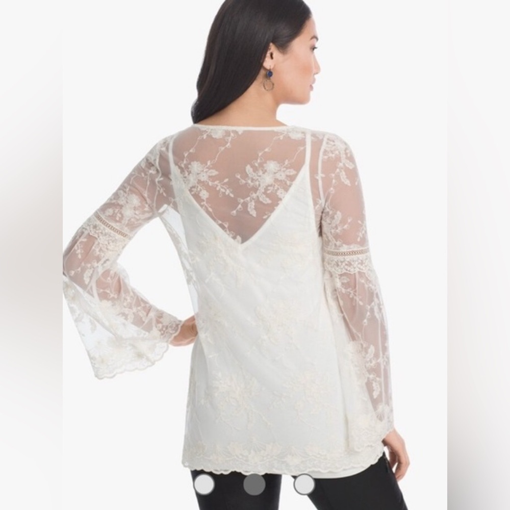 White House Black Market Sheer Lace Blouse, V-Neck, Ivory, Size S - Picture 10 of 11